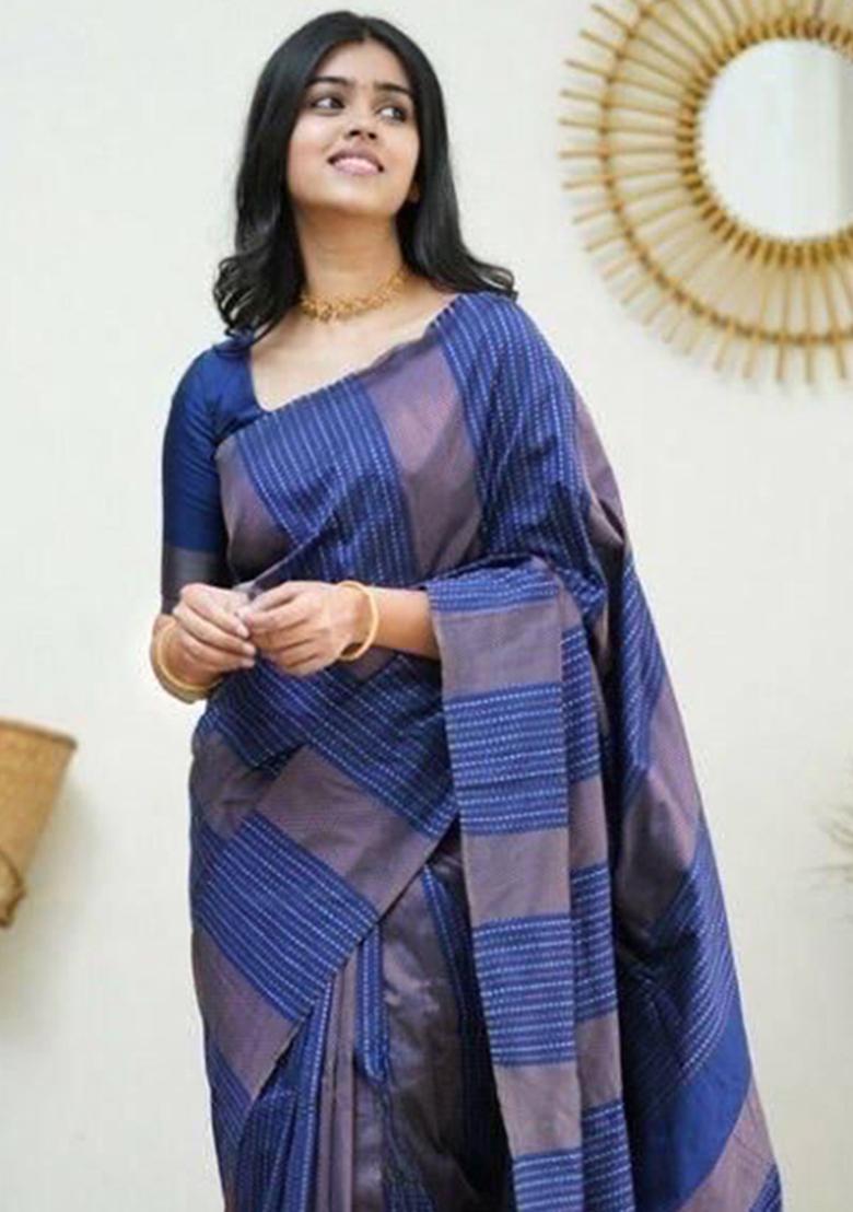Blue Weaving Silk Saree Set