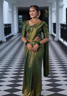 Green Weaving Silk Saree Set