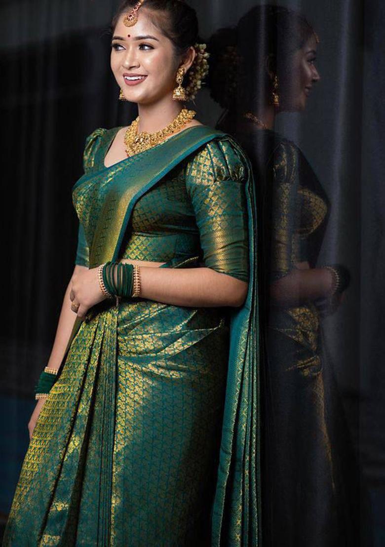 Green Weaving Silk Saree Set