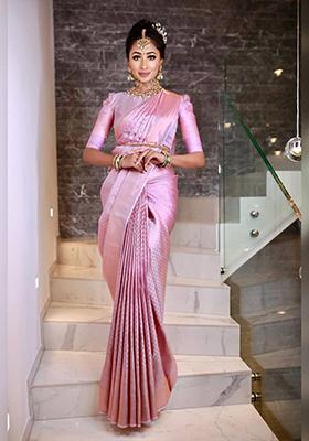 Pink Weaving Silk Saree Set