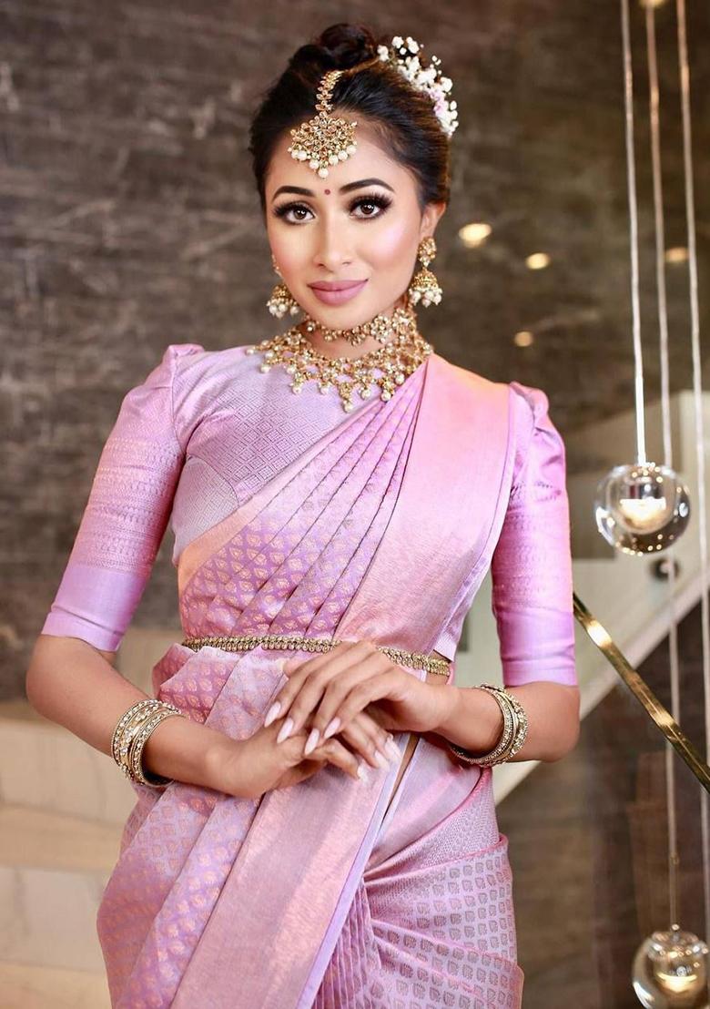 Pink Weaving Silk Saree Set