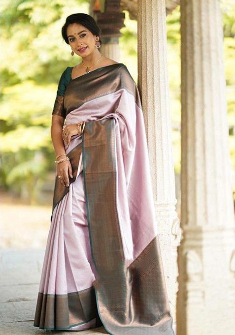 Baby Pink Weaving Silk Saree Set