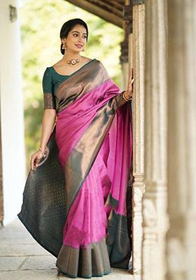 Pink Weaving Silk Saree Set