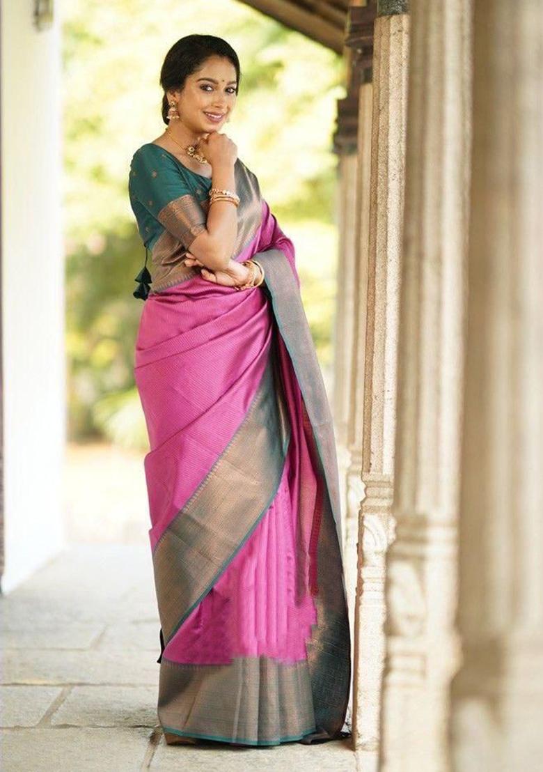 Pink Weaving Silk Saree Set