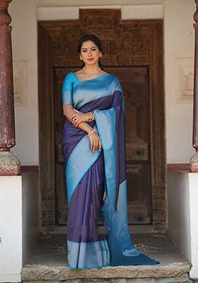 Blue Weaving Silk Saree Set
