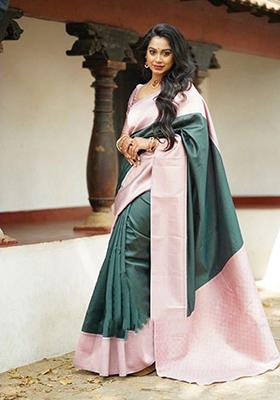 Green Weaving Silk Saree Set