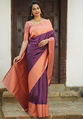 Wine Weaving Silk Saree Set