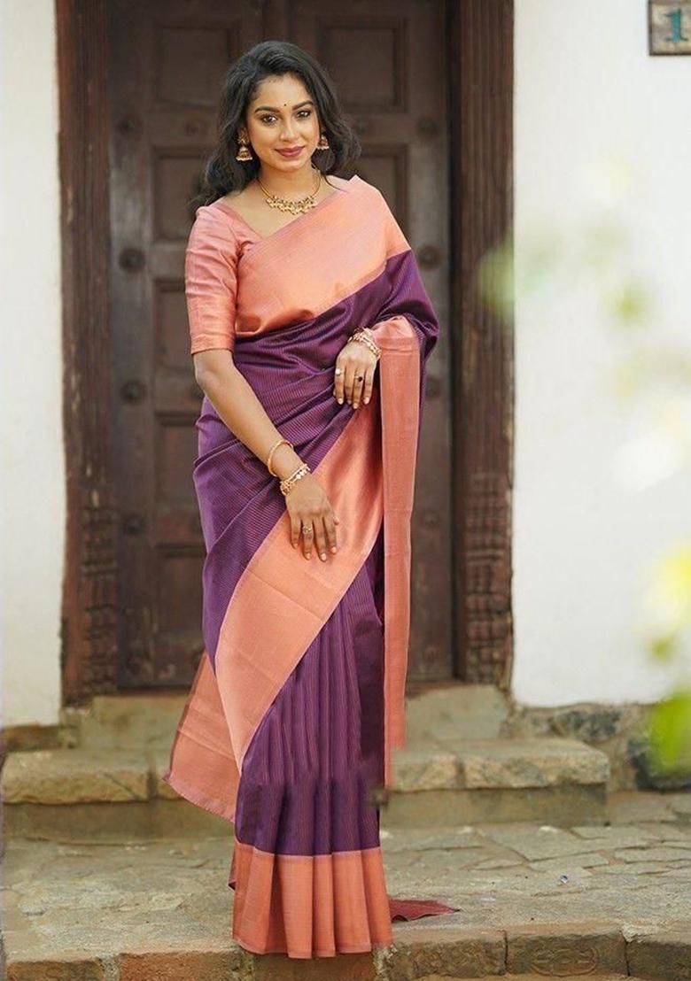Wine Weaving Silk Saree Set