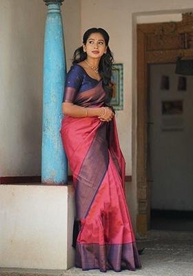 Pink Weaving Silk Saree Set