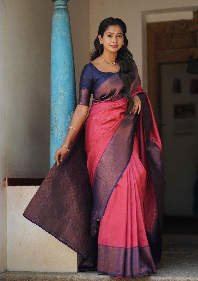 Pink Weaving Silk Saree Set