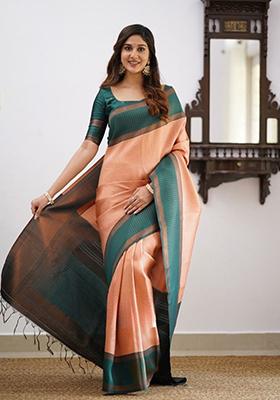 Gajri Pink Weaving Silk Saree Set