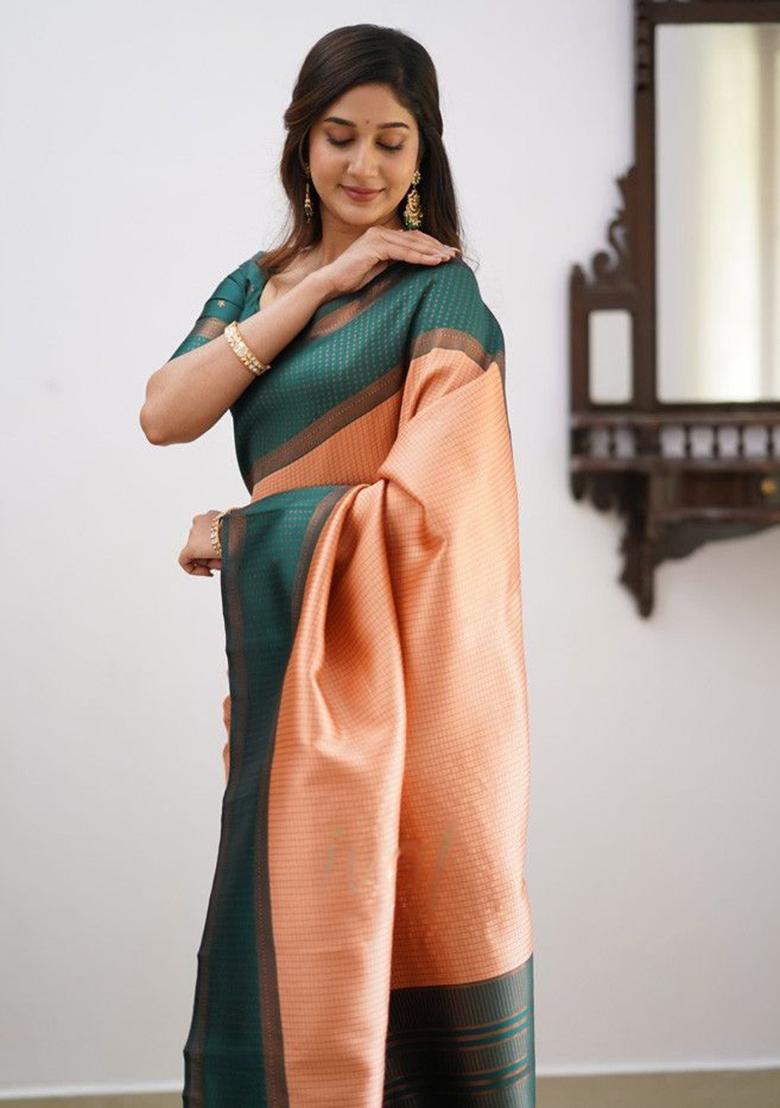 Gajri Pink Weaving Silk Saree Set