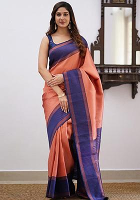 Blue Weaving Silk Saree Set