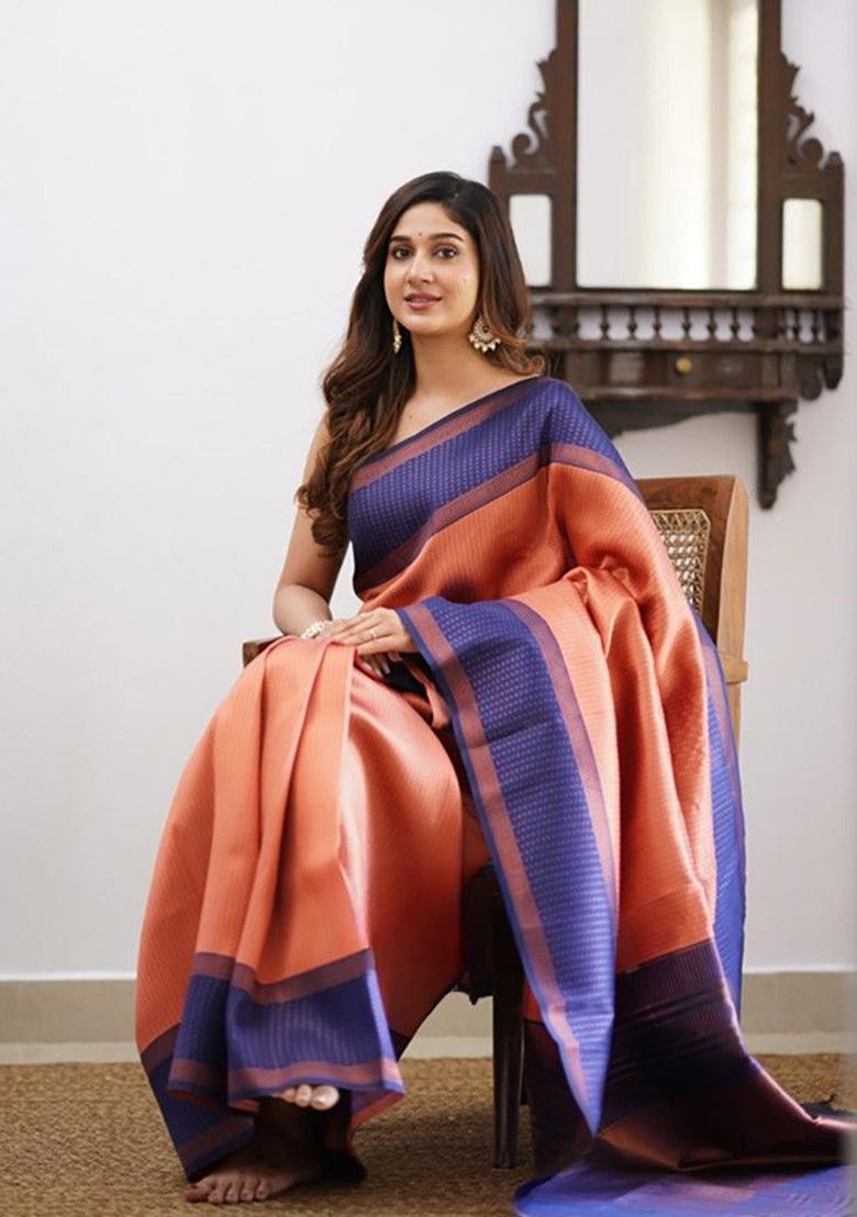 Blue Weaving Silk Saree Set