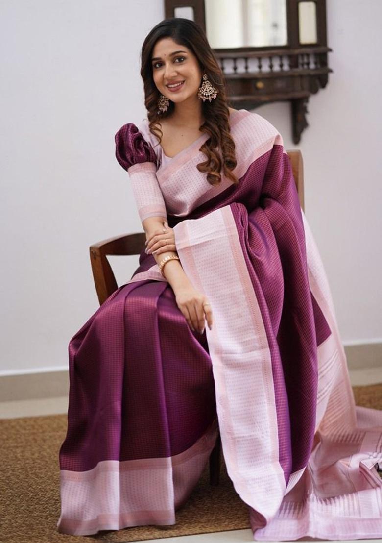 Onion Pink Weaving Silk Saree Set