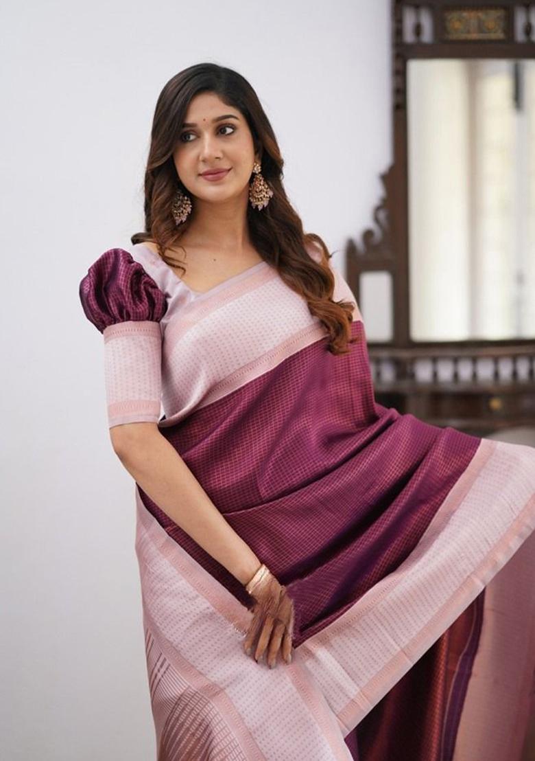 Onion Pink Weaving Silk Saree Set