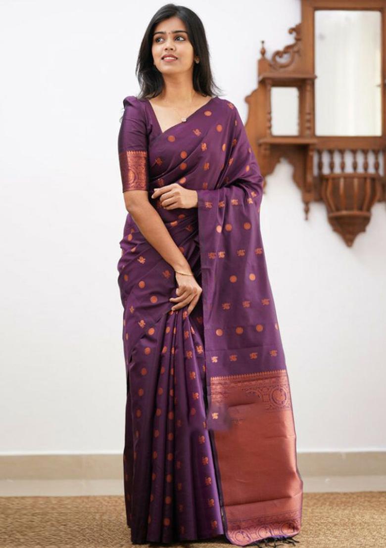 Purple Weaving Silk Saree Set