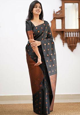 Black Weaving Silk Saree Set