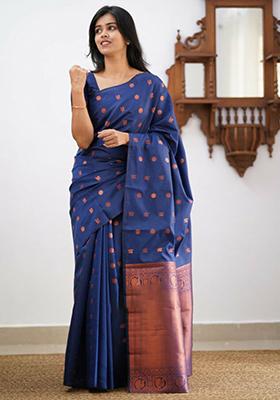 Blue Weaving Silk Saree Set
