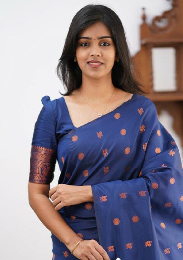 Blue Weaving Silk Saree Set