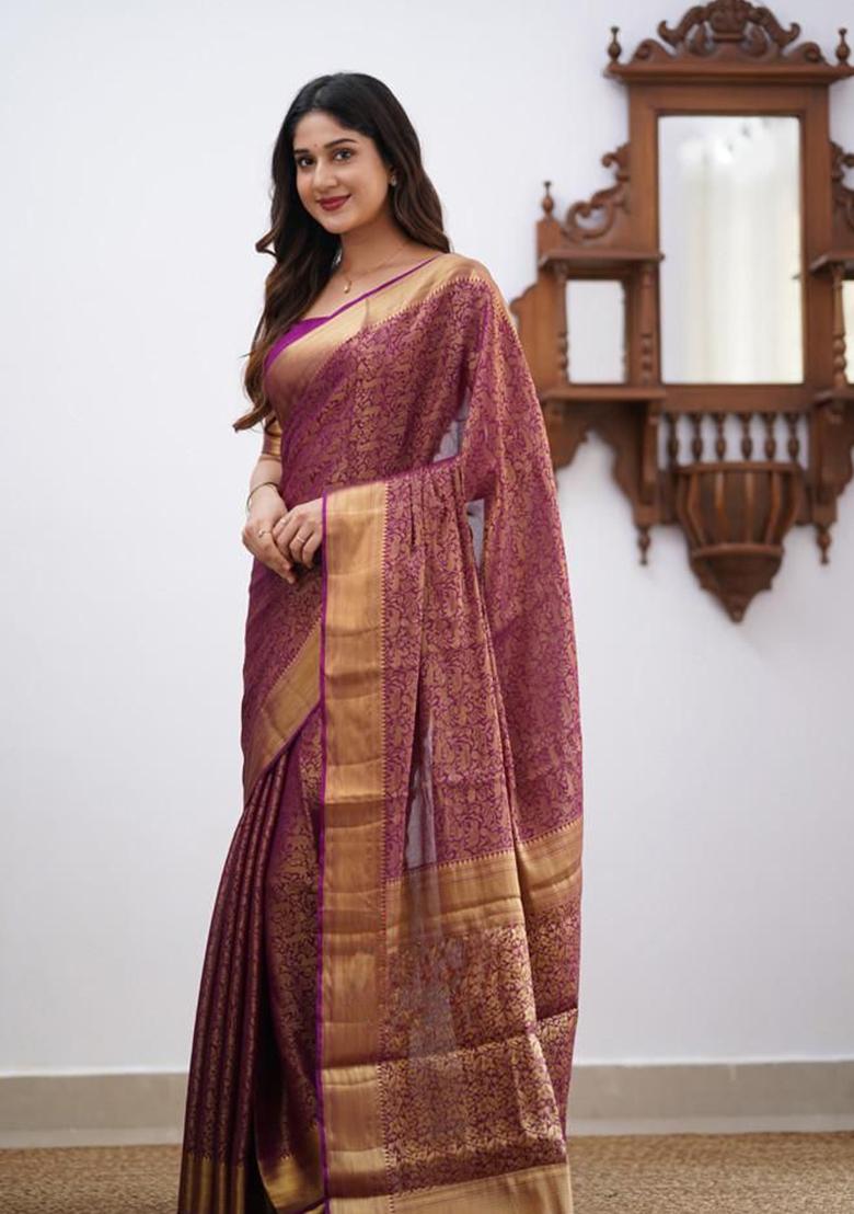 Wine Weaving Silk Saree Set
