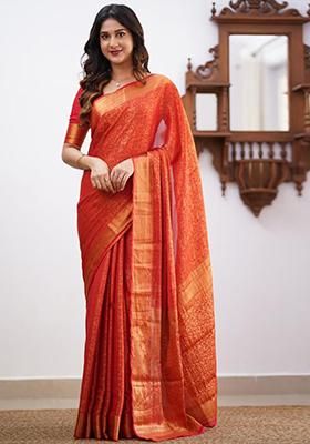 Red Weaving Silk Saree Set