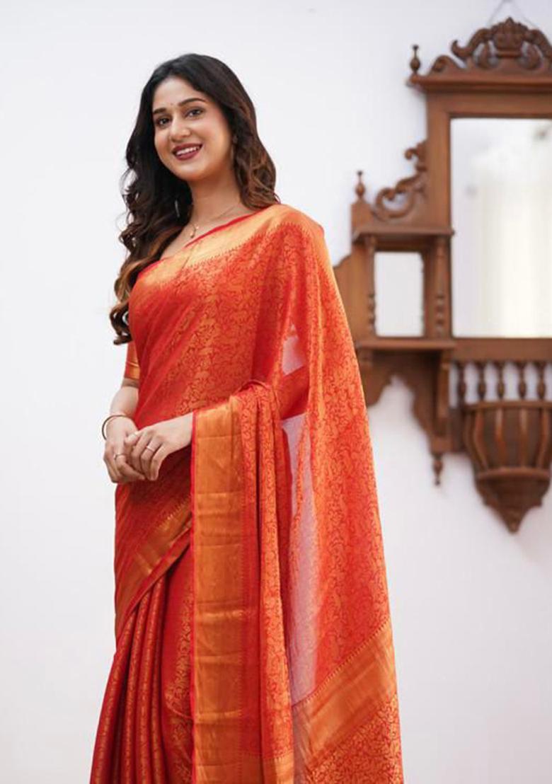 Red Weaving Silk Saree Set