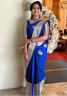 Blue Weaving Silk Saree Set