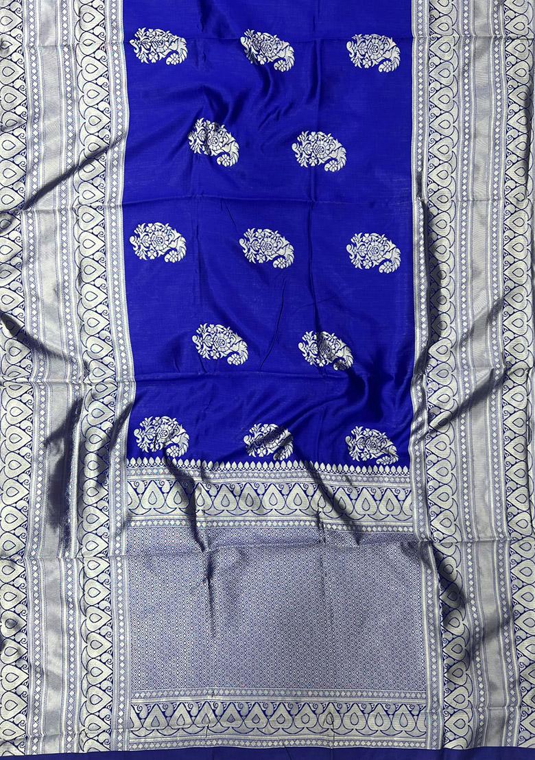 Blue Weaving Silk Saree Set