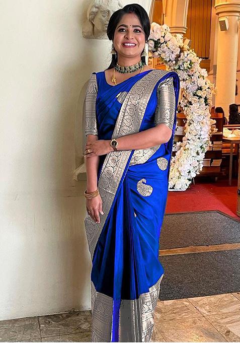 Blue Weaving Silk Saree Set