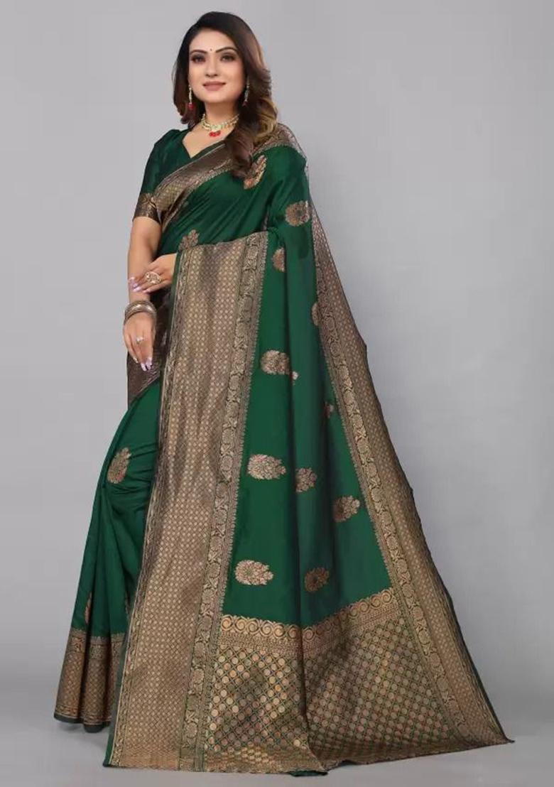 Green Weaving Silk Saree Set