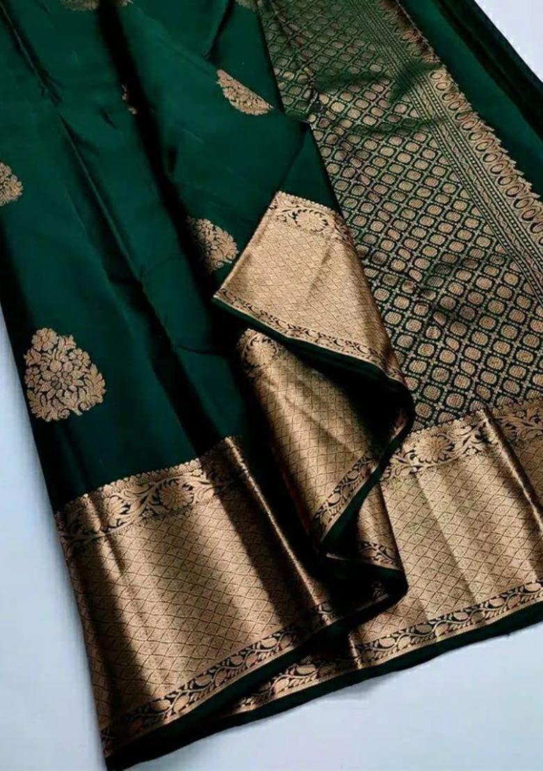 Green Weaving Silk Saree Set