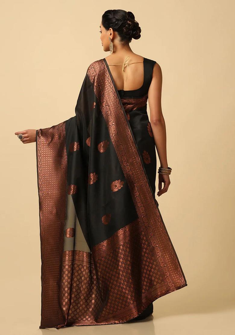 Black Weaving Silk Saree Set