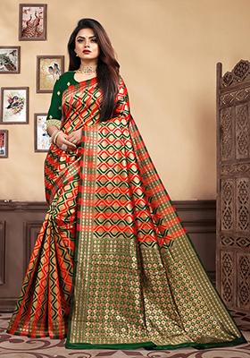 Bottle Green Jacquard Silk Saree Set