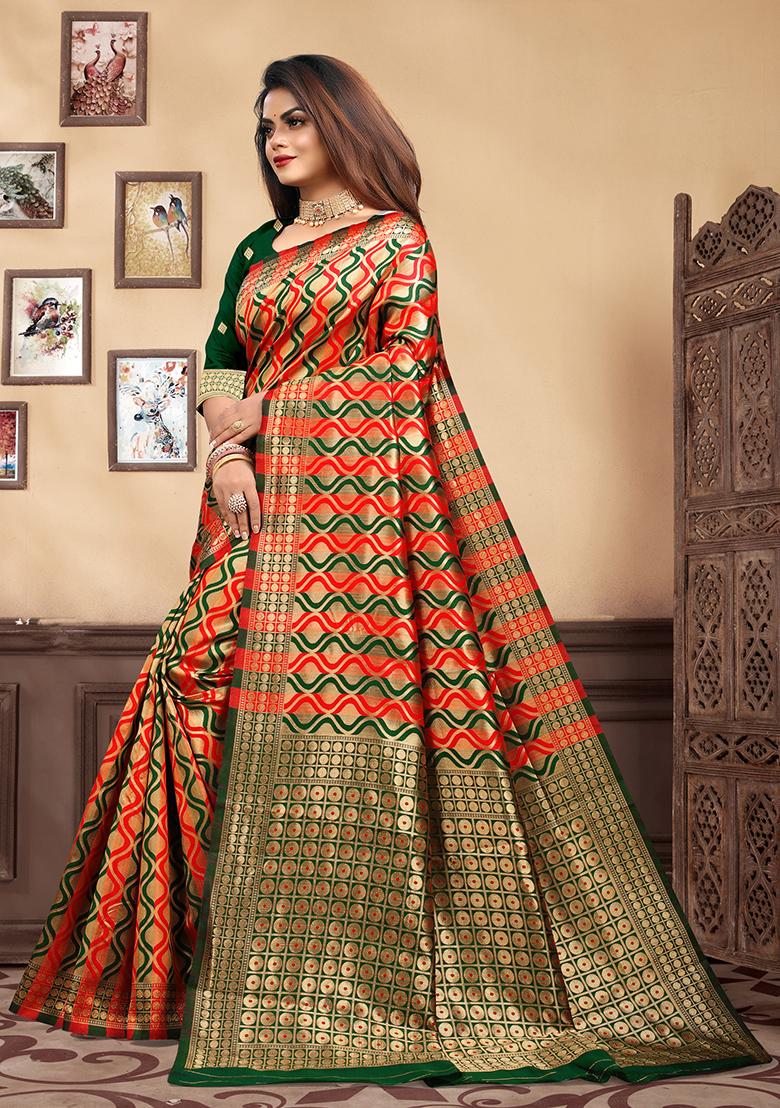 Bottle Green Jacquard Silk Saree Set
