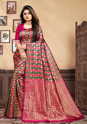 Magenta Jacquard Silk Saree Set