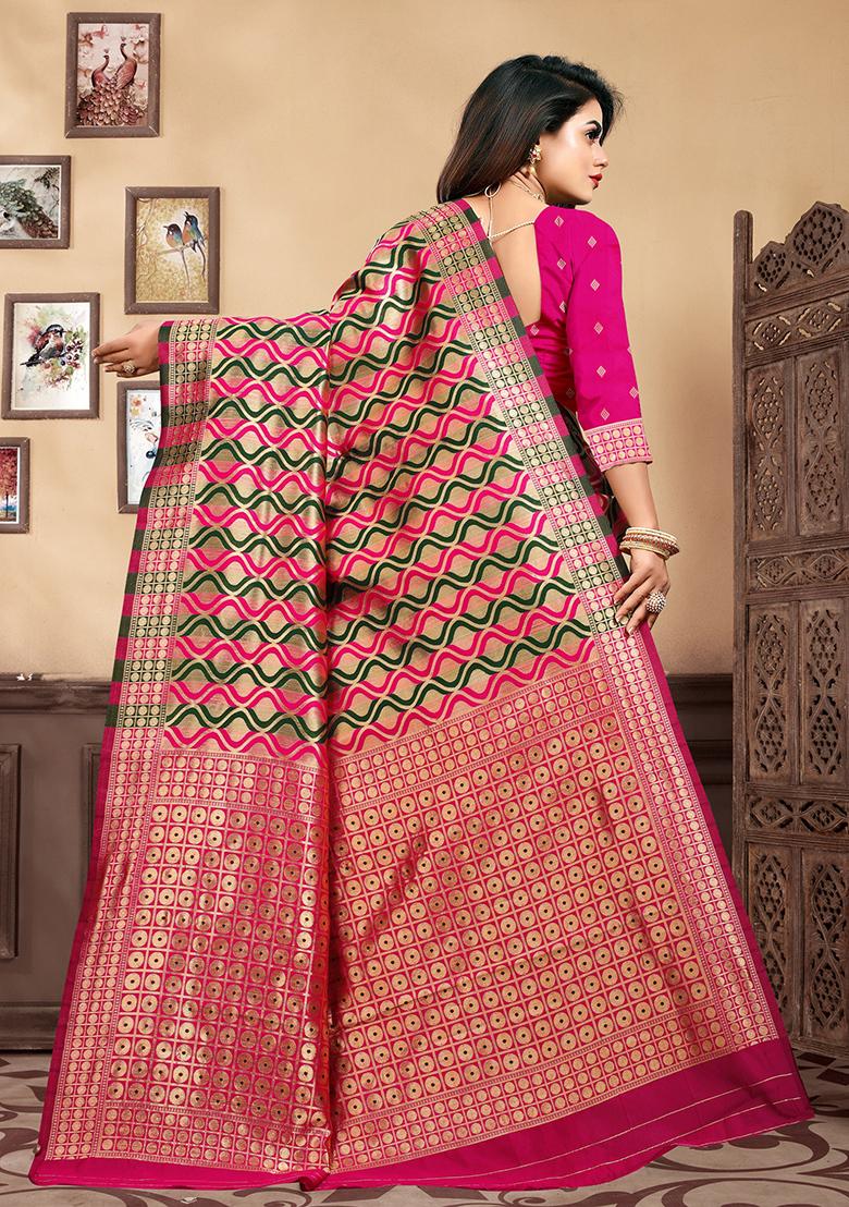 Magenta Jacquard Silk Saree Set