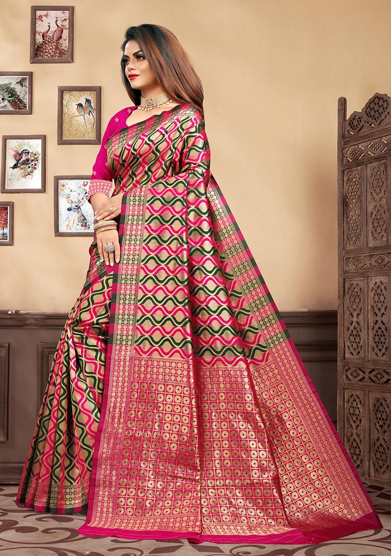 Magenta Jacquard Silk Saree Set