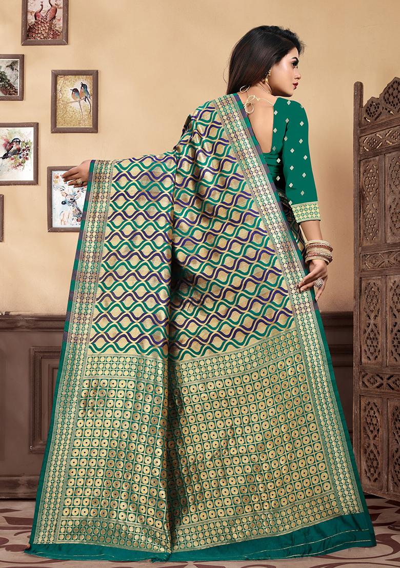 Rama Blue Jacquard Silk Saree Set