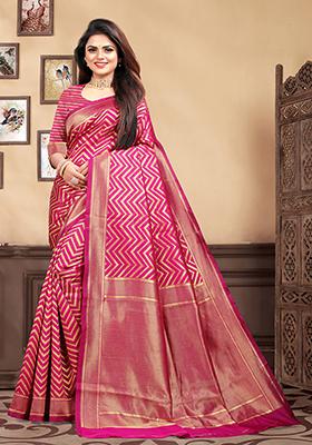 Magenta Jacquard Silk Saree Set