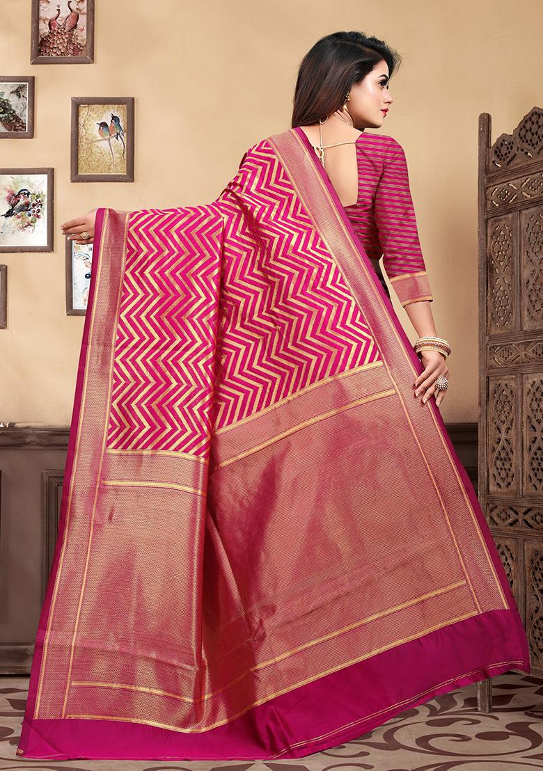Magenta Jacquard Silk Saree Set