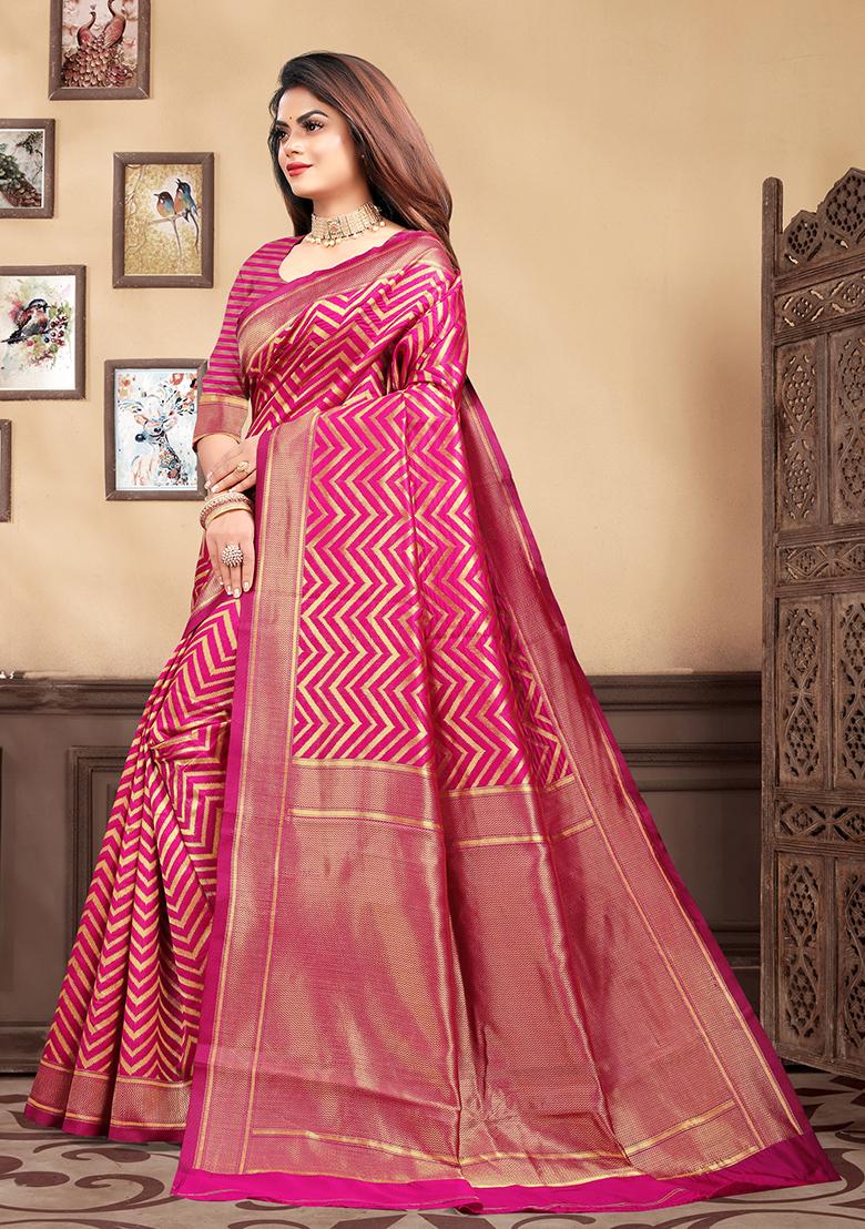 Magenta Jacquard Silk Saree Set