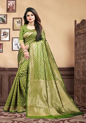 Mehendi Green Jacquard Silk Saree Set