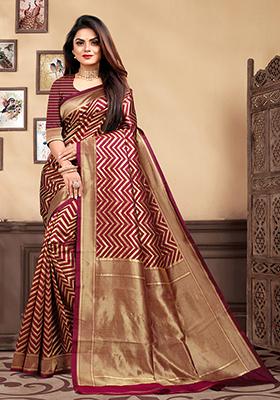 Maroon Jacquard Silk Saree Set