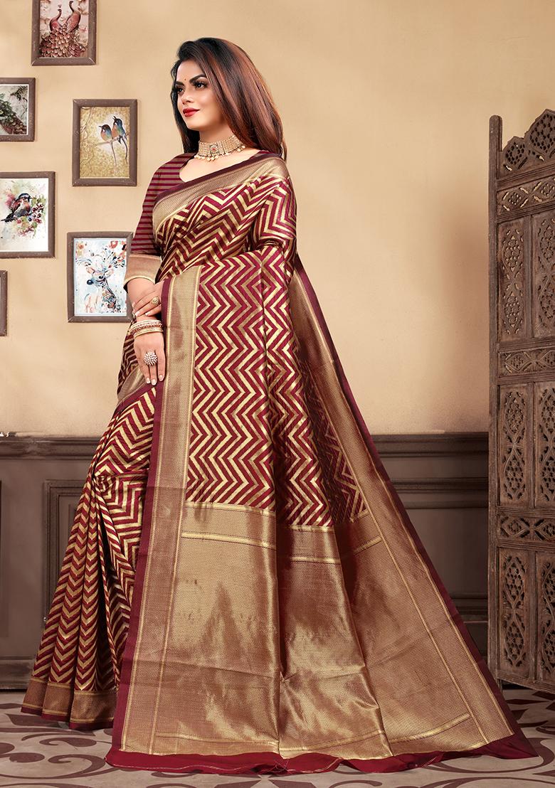 Maroon Jacquard Silk Saree Set