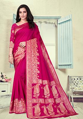 Magenta Jacquard Silk Saree Set