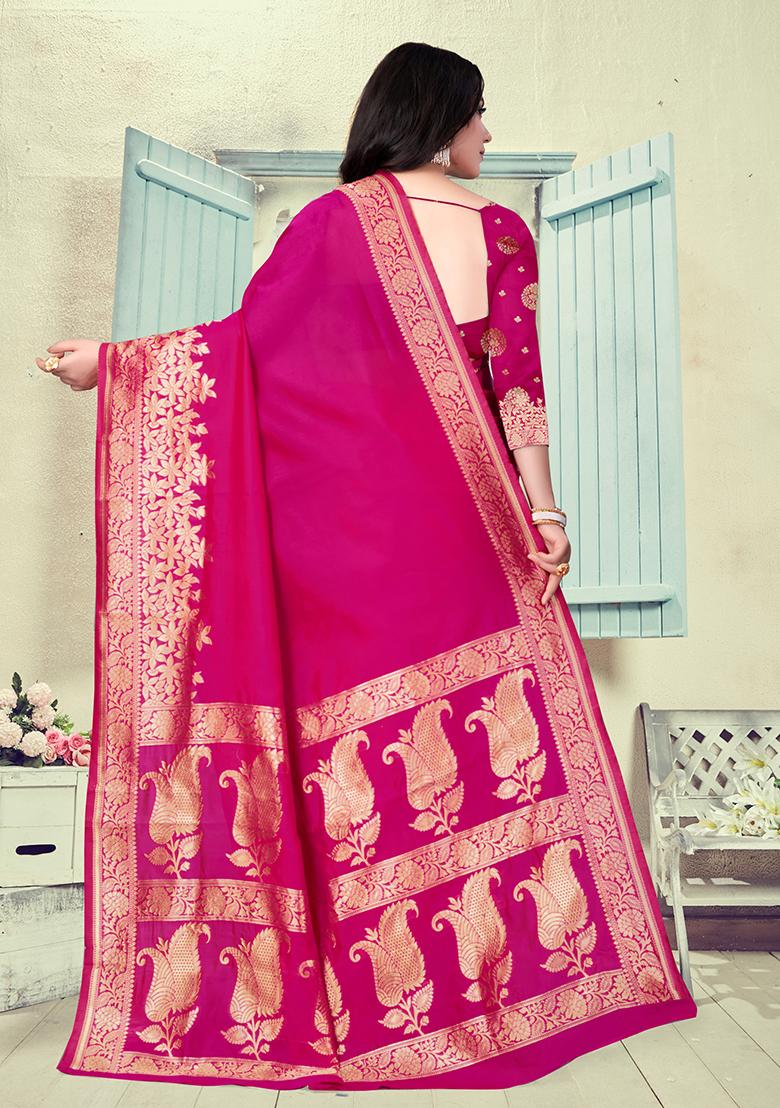 Magenta Jacquard Silk Saree Set