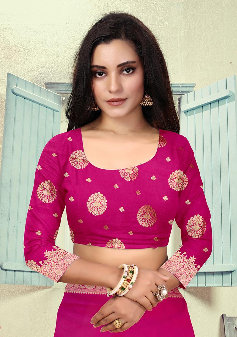 Magenta Jacquard Silk Saree Set