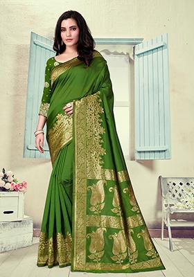 Mehendi Green Jacquard Silk Saree Set