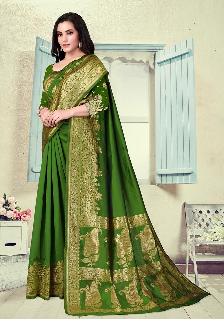 Mehendi Green Jacquard Silk Saree Set